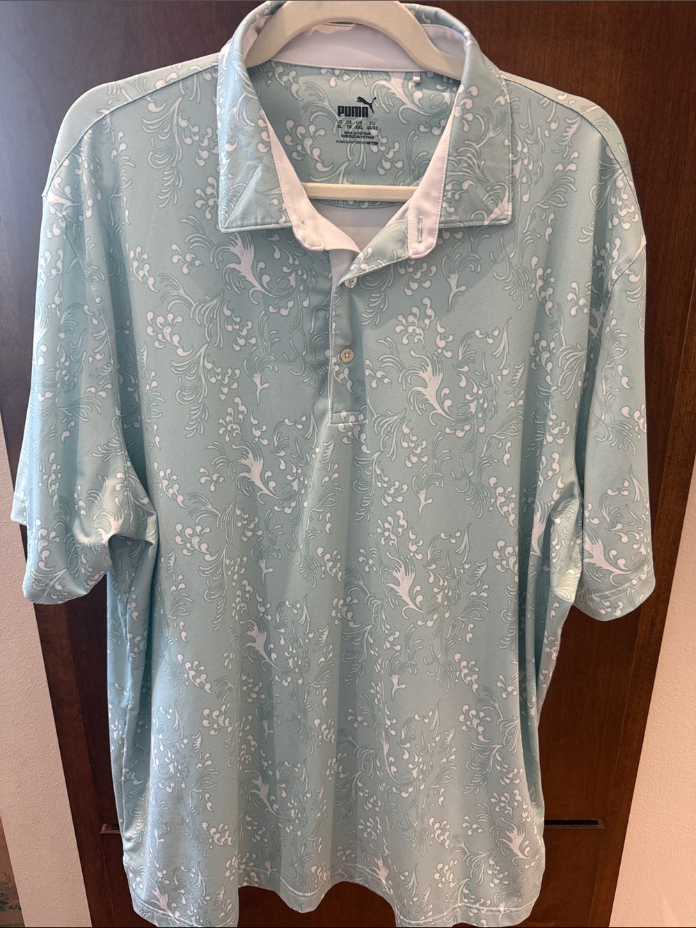 Puma Men’s Pale Blue Floral-Print Polo